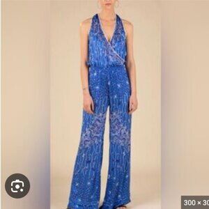NWT Poupette St Barth Jena Sleeveless Jumpsuit in Blue Pineapple Size Small